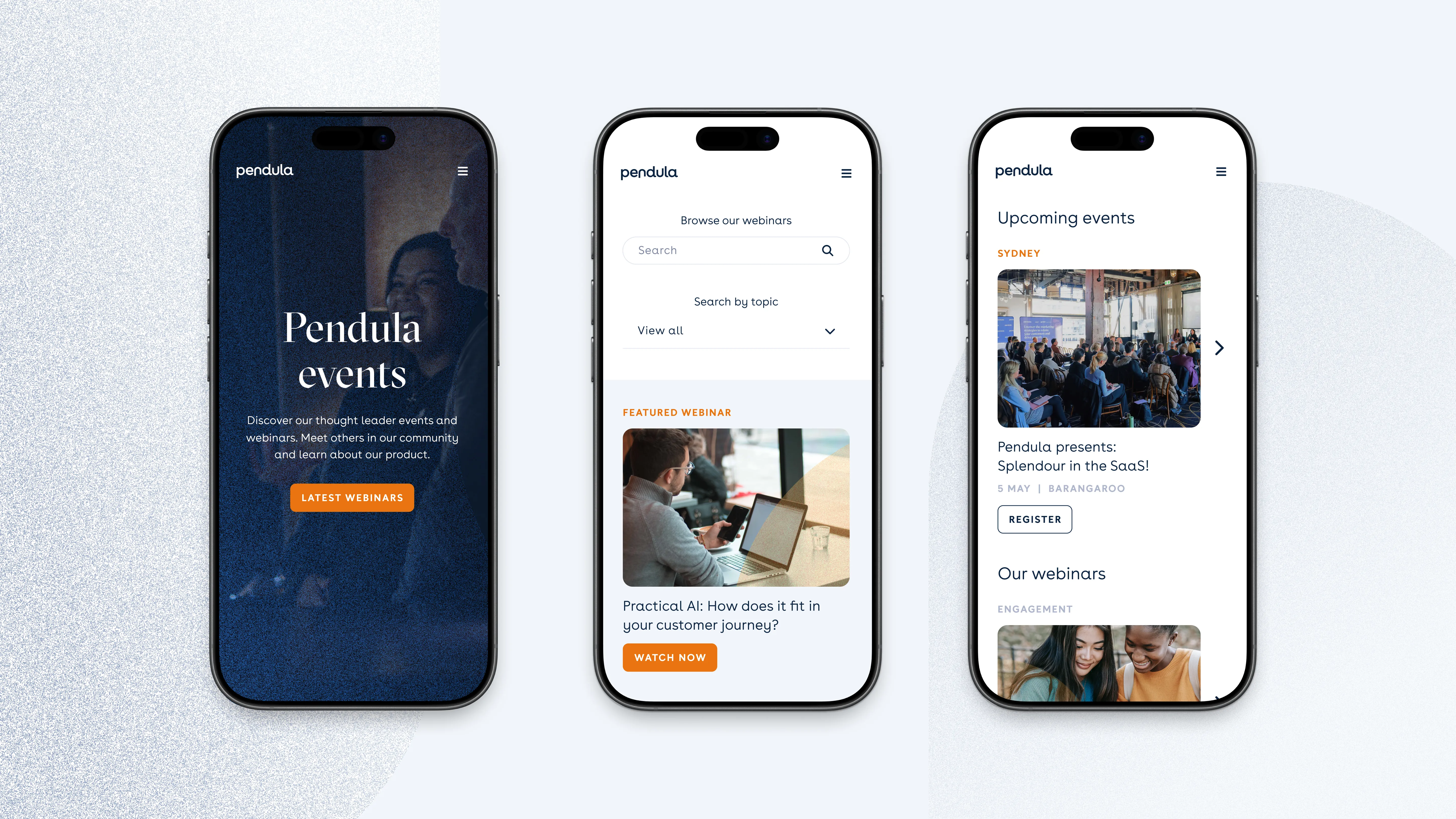 Pendula events page on mobile