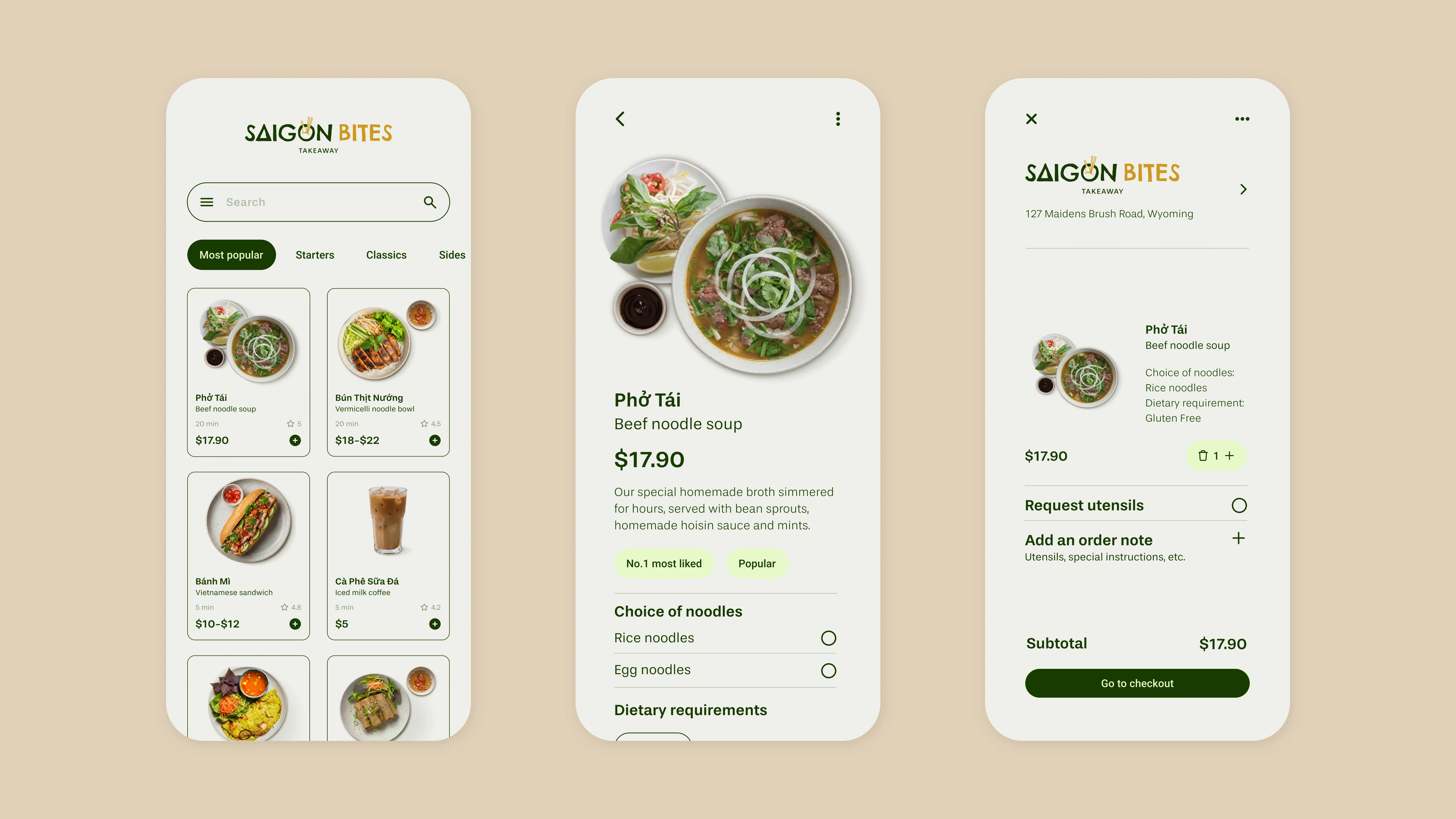 Saigon Bites ordering site on mobile